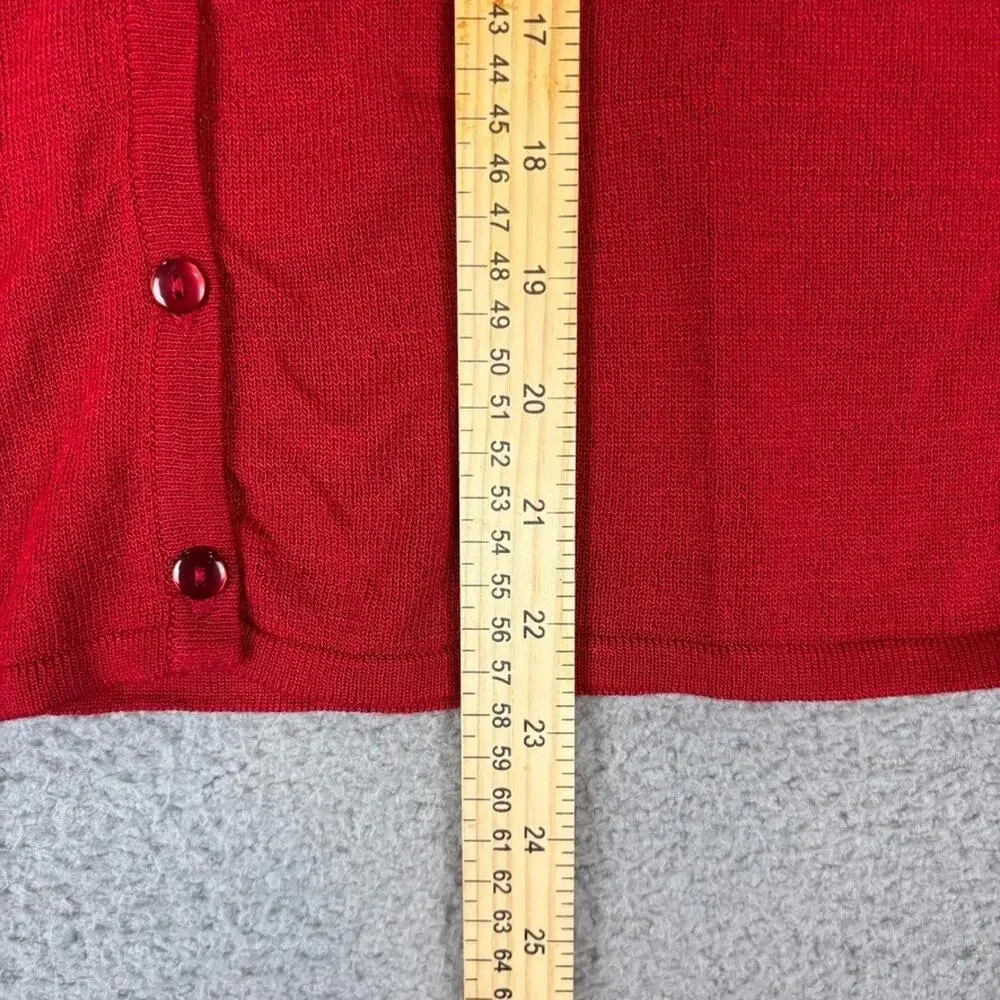 Vtg Embroidered Cardigan Sweater Lg Red Boho Cottage Country Grandma Lightweight